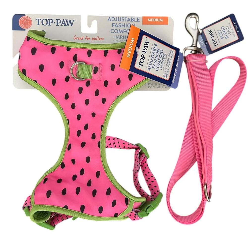 NWT Top Paw Watermelon No Pull Dog Harness & Matching‎ Pink Leash Set Medium 🍉
